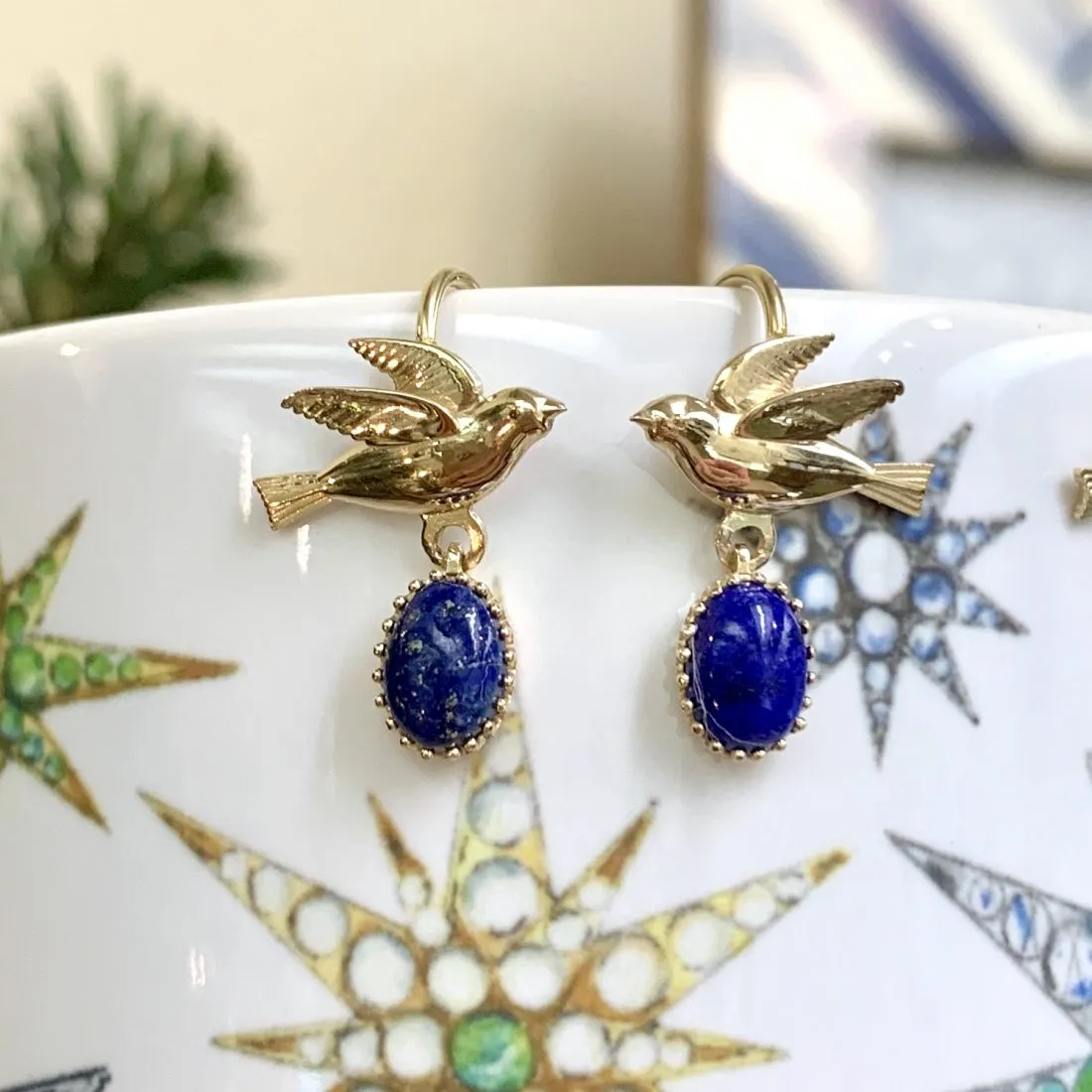 Birds & Lapis Dangle Earrings