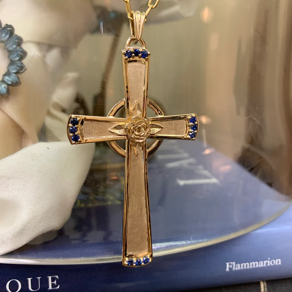 Gold & Sapphire Cross Pendant