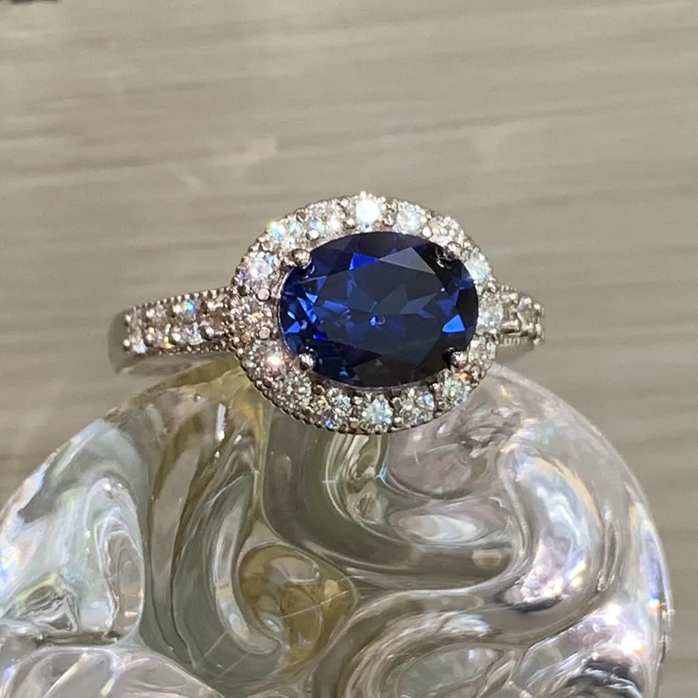 Sapphire & Diamond Halo Ring